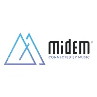 A digital music platform logo featuring stylized mountain peaks and the text "MIDEM Connected by Music" for music industry ne