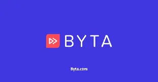 Byta logo on a vibrant blue background, illustrating music technology and digital audio services.