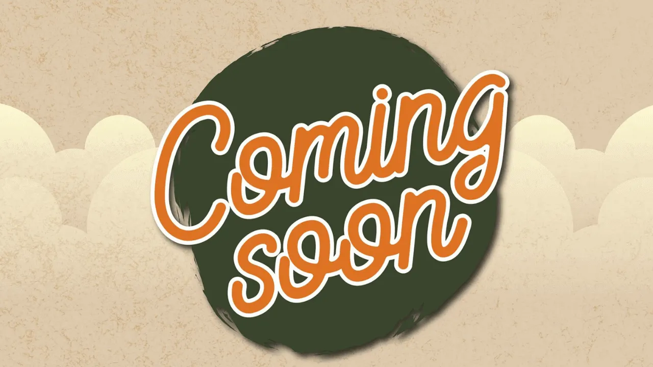 Coming soon announcement graphic with a late summer aesthetic, featuring warm tones and cloud motifs for music industry updat