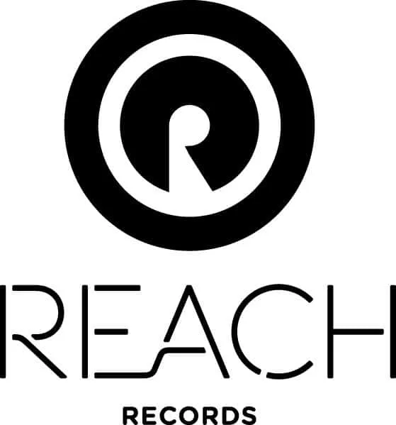 Rech Records logo, music label branding image, black and white REACH Records emblem, representing hip-hop record label, music