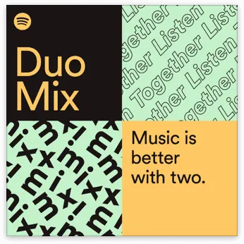 Duo Mix album cover featuring bold text and vibrant design, emphasizing collaboration and music enjoyment with the phrase "Mu