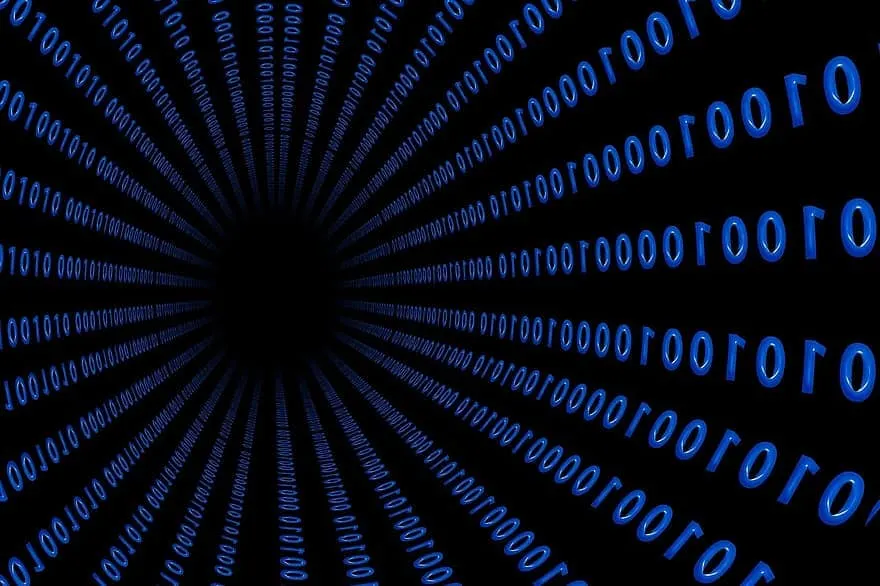 Binary code tunnel representing digital music and online entertainment trends.