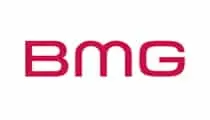 BMG music label logo featuring vibrant pink text on a white background, representing a leading global music company.