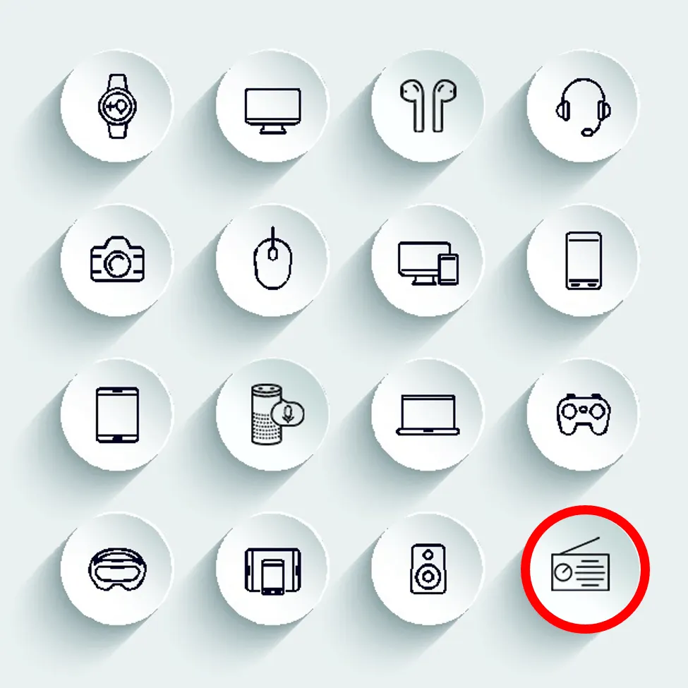 Wireless radio icon on network spectrum chart, digital media, communication technology, radio broadcasting, media analysis, H