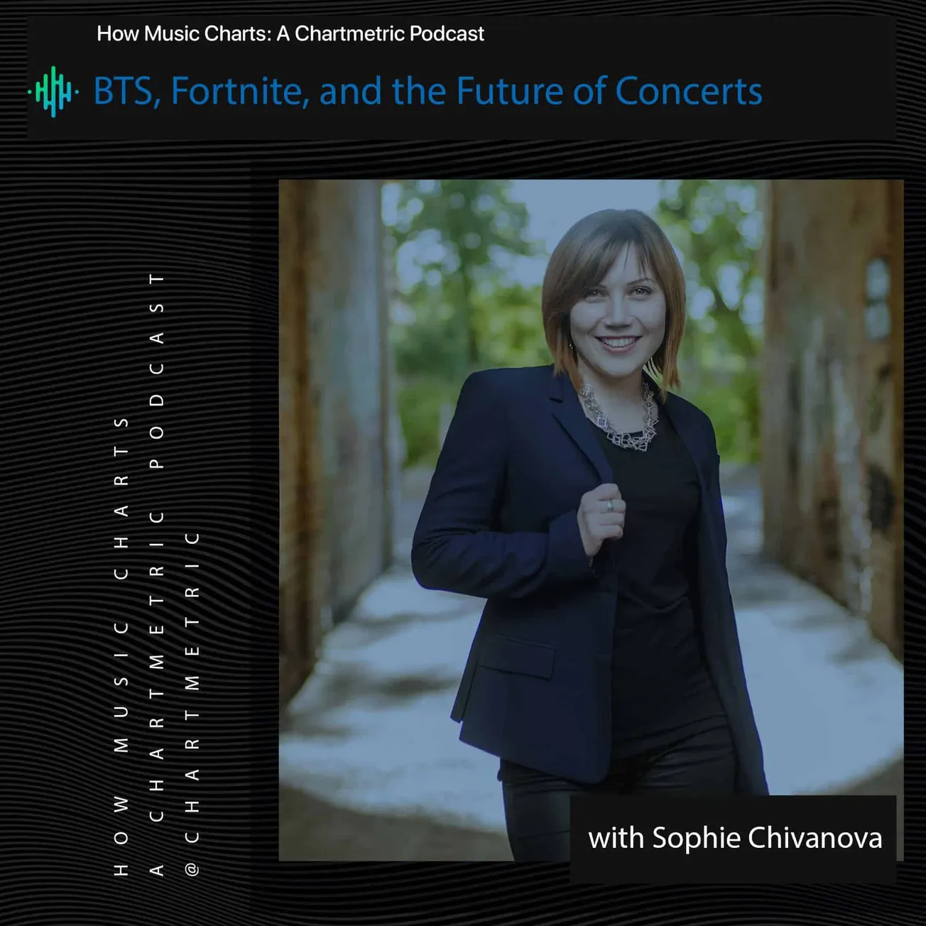 BTS, Fortnite, and the future of concerts podcast cover featuring Sophie Chivanova in an outdoor setting, highlighting music