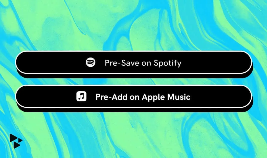 Pre-save music options for Spotify and Apple Music on a vibrant, colorful background. Boost your music releases with easy pre