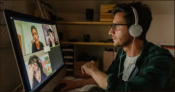 Video conference with multiple participants, online meeting, remote work, digital collaboration, freelancer, home office, vir