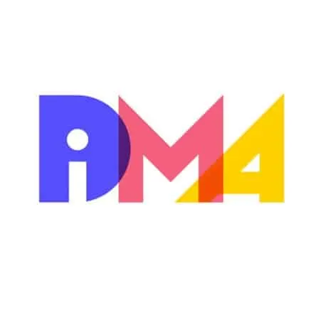 DM4 logo with colorful overlapping letters in blue, red, and yellow, representing digital media and music industry branding.
