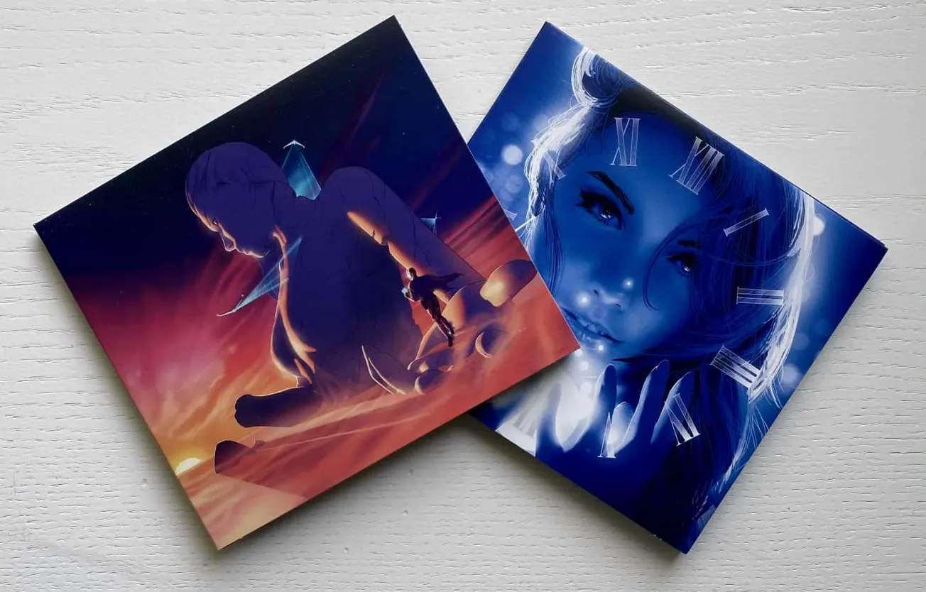 A pair of artistic, surreal illustrated posters featuring youthful characters with cosmic and fantasy elements, perfect for m