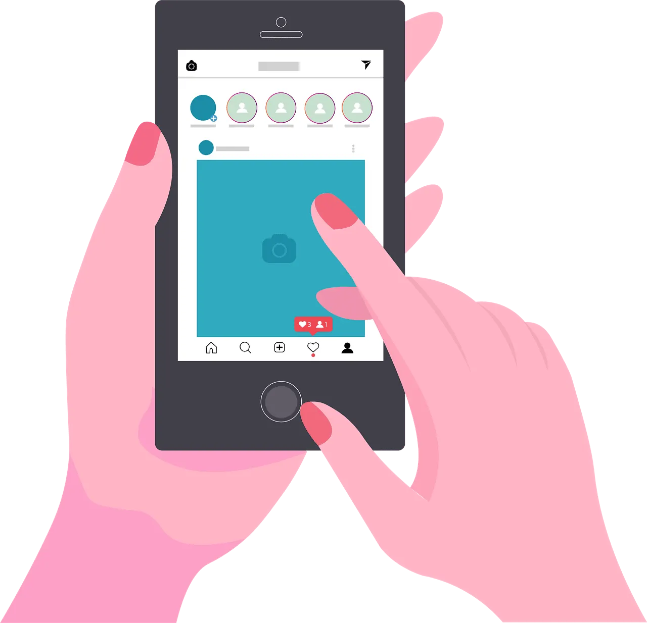 Latest social media app interface on mobile screen showing photo post with likes and comments, digital marketing and social m