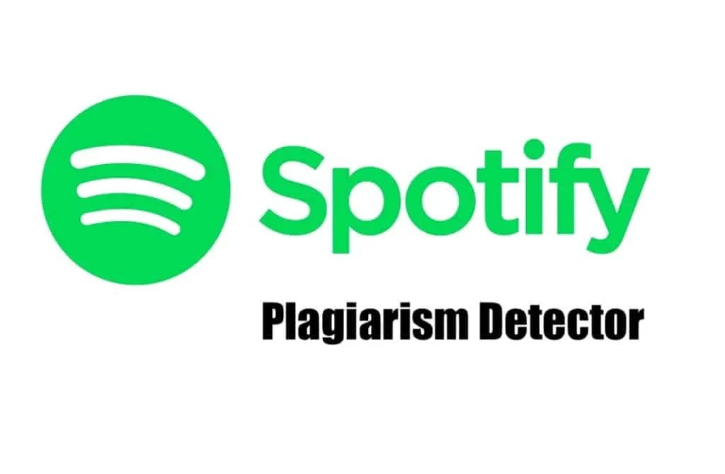 Spotify plagiarism detector logo, green and black text, music streaming, content originality, digital music, copyright protec