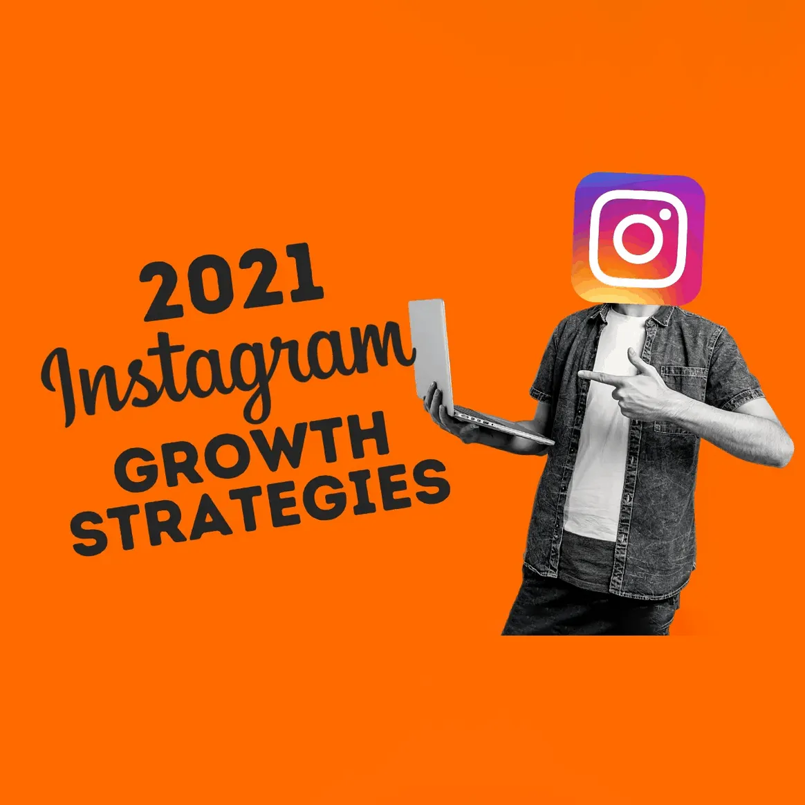 Instagram logo as a person's head holding a laptop, emphasizing social media branding and digital marketing strategies.
