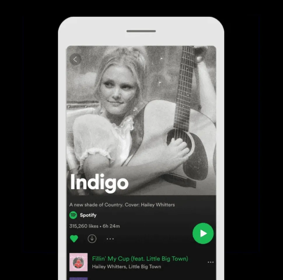 Indigo album cover featuring Hailey Whitters with a girl playing guitar, promoting country music on Spotify, emphasizing musi