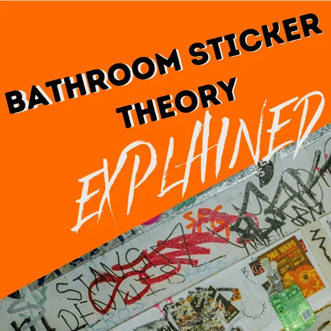 Bathroom sticker graffiti art explaining urban street culture and DIY street art techniques.