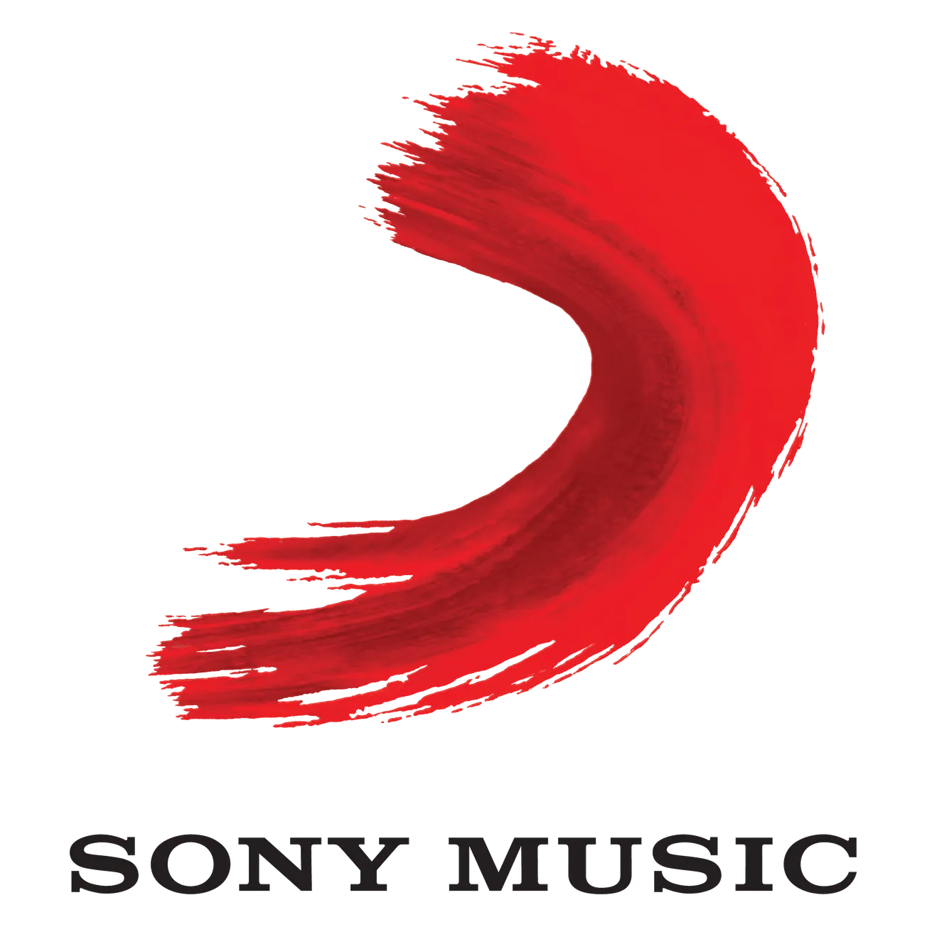 Red Sony Music logo with brushstroke design and black text, representing the global music company.