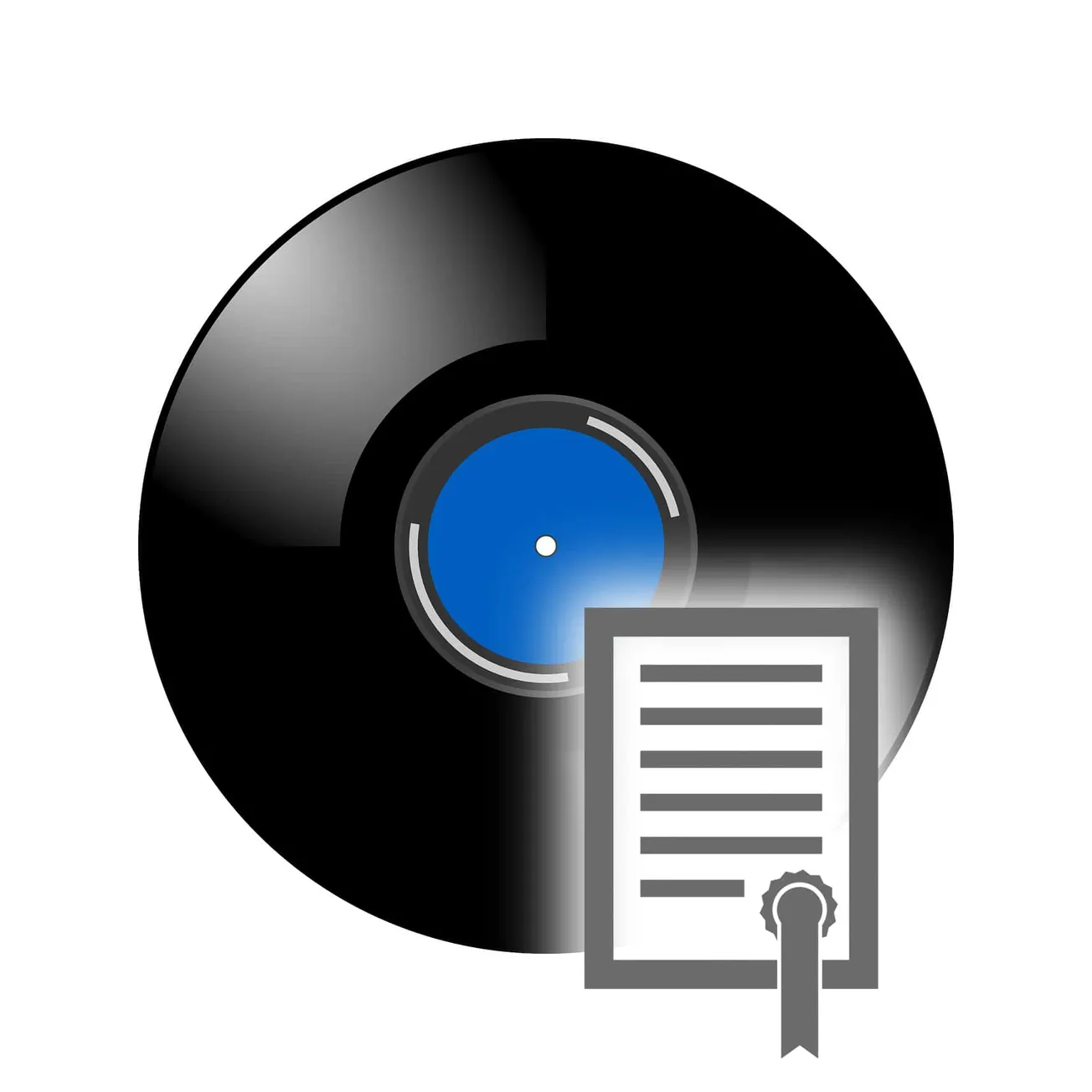 Vinyl record with certification or award document, music industry, digital music distribution, music rights, streaming, and r