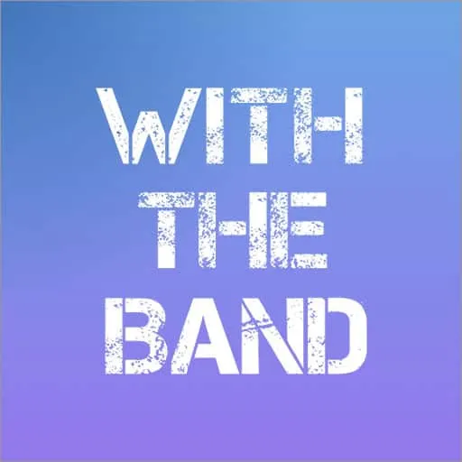 With the band music concert promotional poster featuring bold distressed text on a blue gradient background music marketing,
