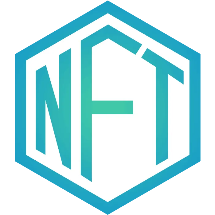 NFT logo in a hexagonal shape with a modern design, featuring bold 3D lettering in shades of teal and white. Suitable for dig