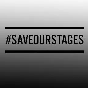 #SAVEOURSTAGES protest sign supporting live music venues and music industry recovery rally.