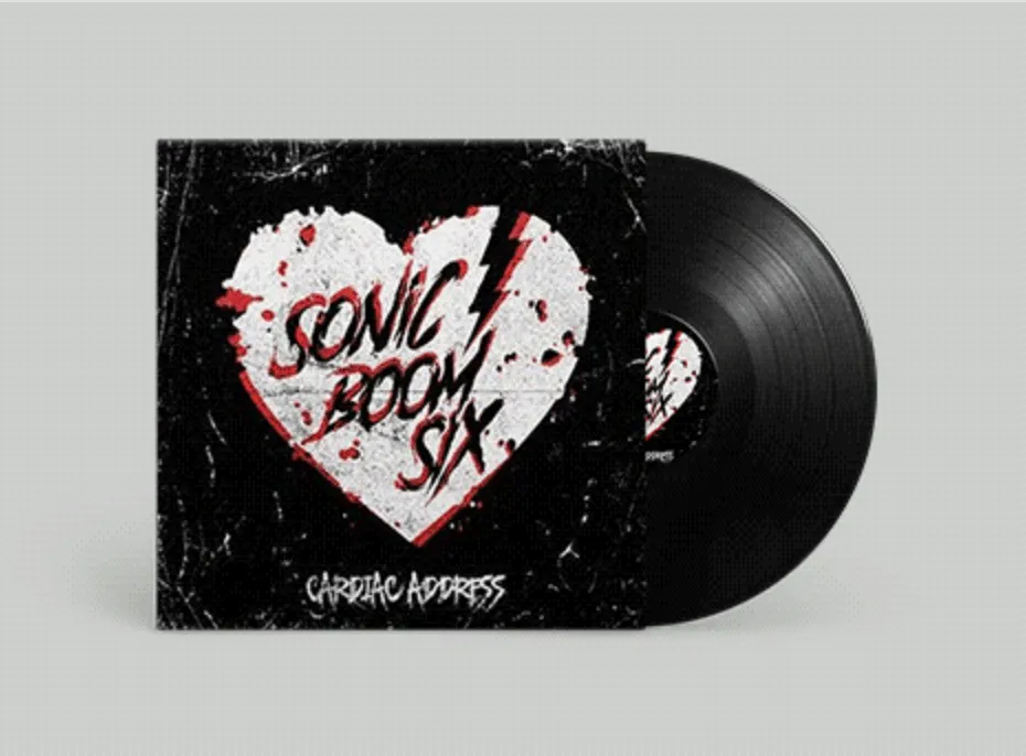 Sonic boom six vinyl record album cover with a cracked heart design and bold red lettering, music, punk rock, album artwork,