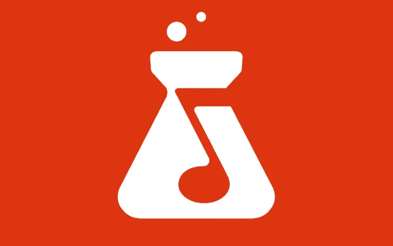 Flask with musical note icon representing music technology and digital media, Hypebot logo, modern graphic design for music i