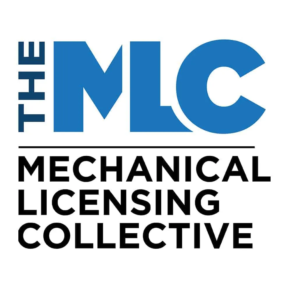License plate artwork for Mechanical Licensing Collective (MLC) logo, emphasizing music licensing, copyright, and digital rig