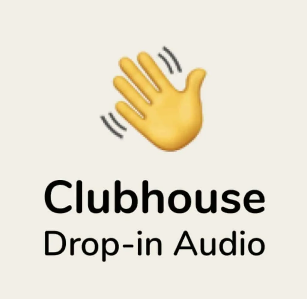 Hand waving emoji representing social audio app Clubhouse, popular for live discussions and audio content streaming.