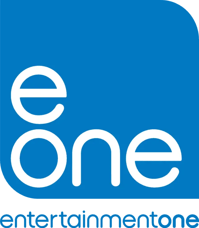 EOne Entertainment logo on blue background, representing a global entertainment distribution company and media rights managem