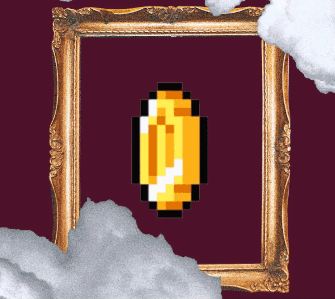 Gold pixelated item, digital art NFT, creator, crypto art, collectible, virtual item, pixel art collectible, digital asset, g