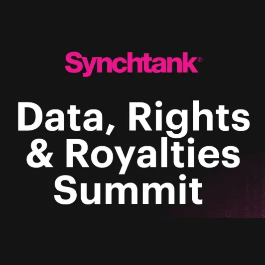 Synchtank Data Rights and Royalties Summit promotional banner with event title and branding for music rights management and r