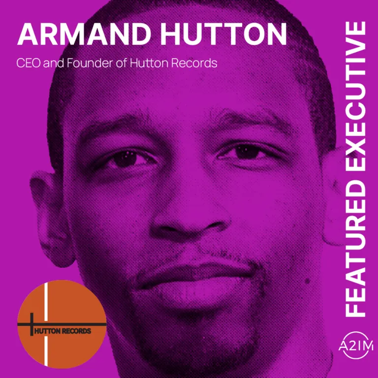 Armand Hutton CEO and founder of Hutton Records, featured in a vibrant digital portrait for Hypebot, highlighting music indus