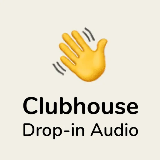 Wave emoji waving hand, digital drop-in audio platform for live discussions and networking.