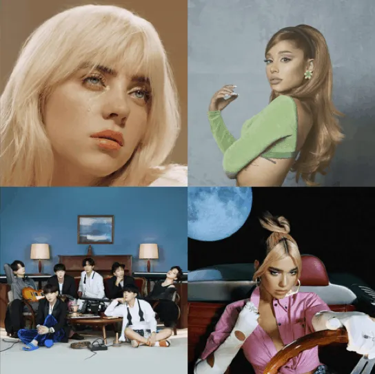 Blonde female singer with platinum hair and expressive makeup, close-up portrait, highlighting contemporary pop music artist