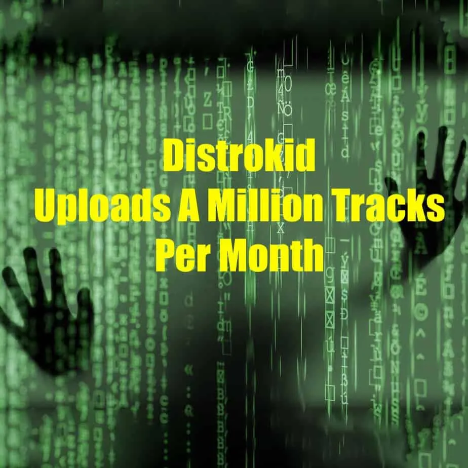 Distrokid logo over digital background, emphasizing music distribution and track uploads.