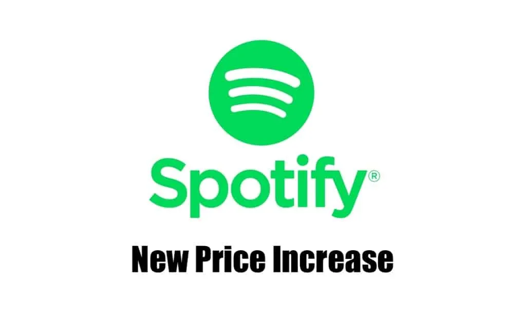 Spotify logo announcing new price increase for streaming music customers.