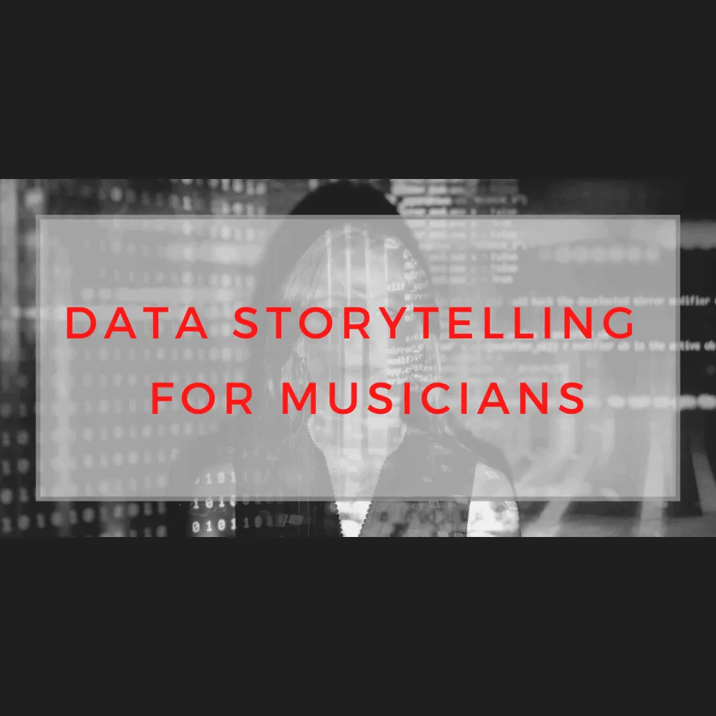 AI-generated image showcasing data storytelling for musicians in a digital environment, emphasizing technology, music industr