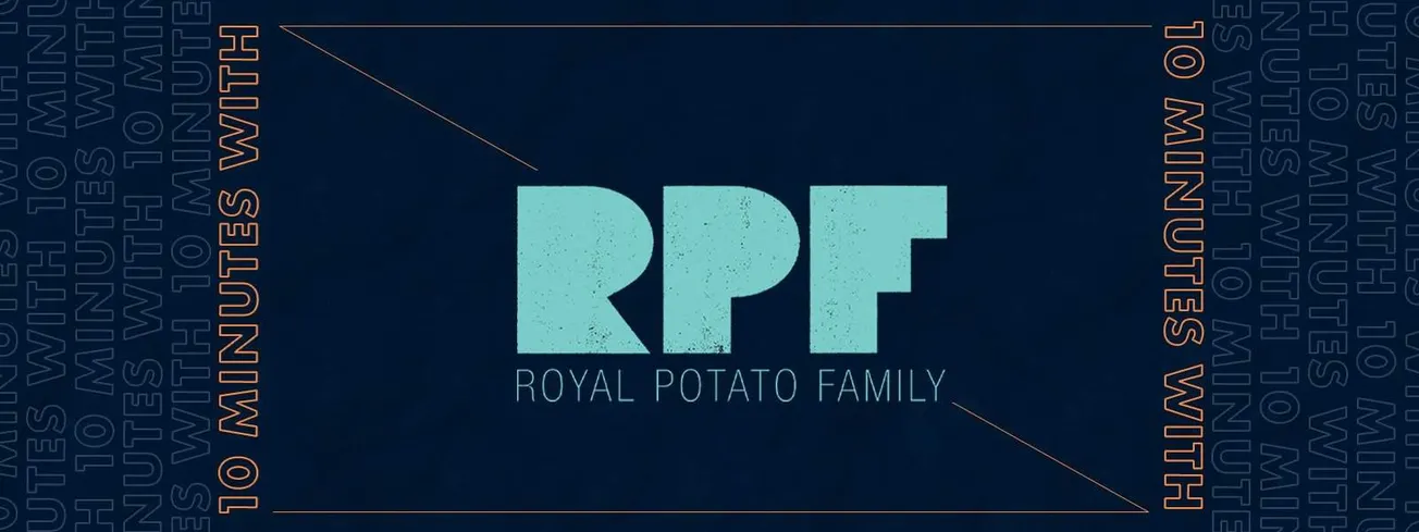 Royal Potato Family logo on a dark background with minimalistic design and bold typography.