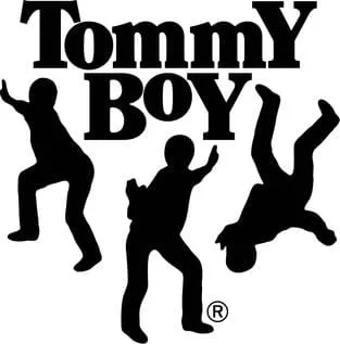 Silhouette of three dancing children with "Tommy Boy" logo, representing music and entertainment branding.