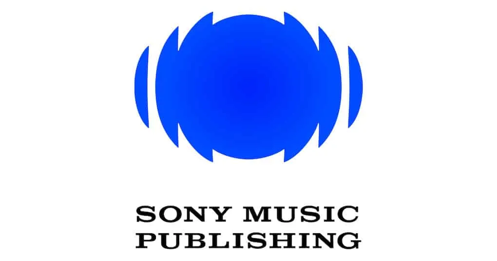 Blue Sony Music Publishing logo with soundwave graphic and text, representing music rights management, music publishing, and
