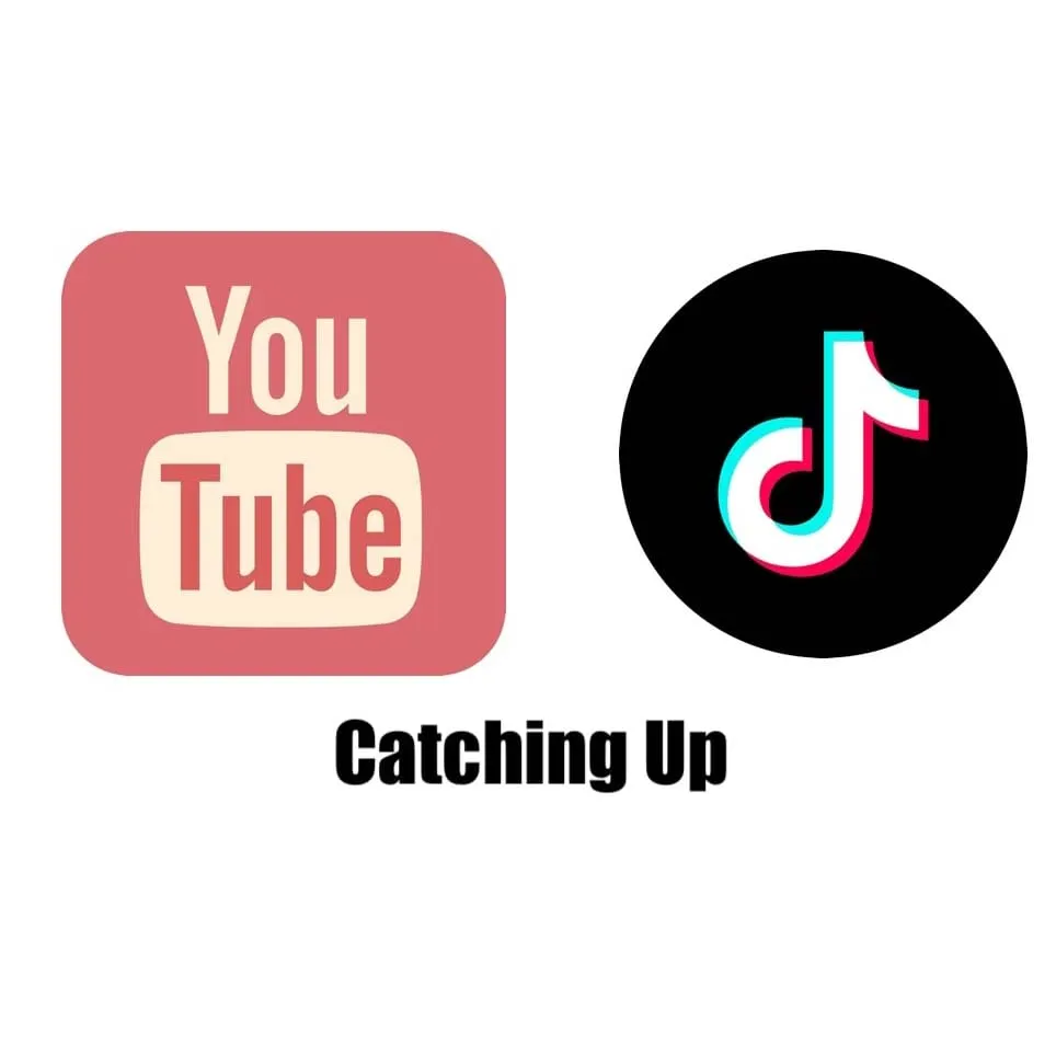 YouTube and TikTok logos illustrating social media content catch-up, digital marketing, and music streaming platforms.