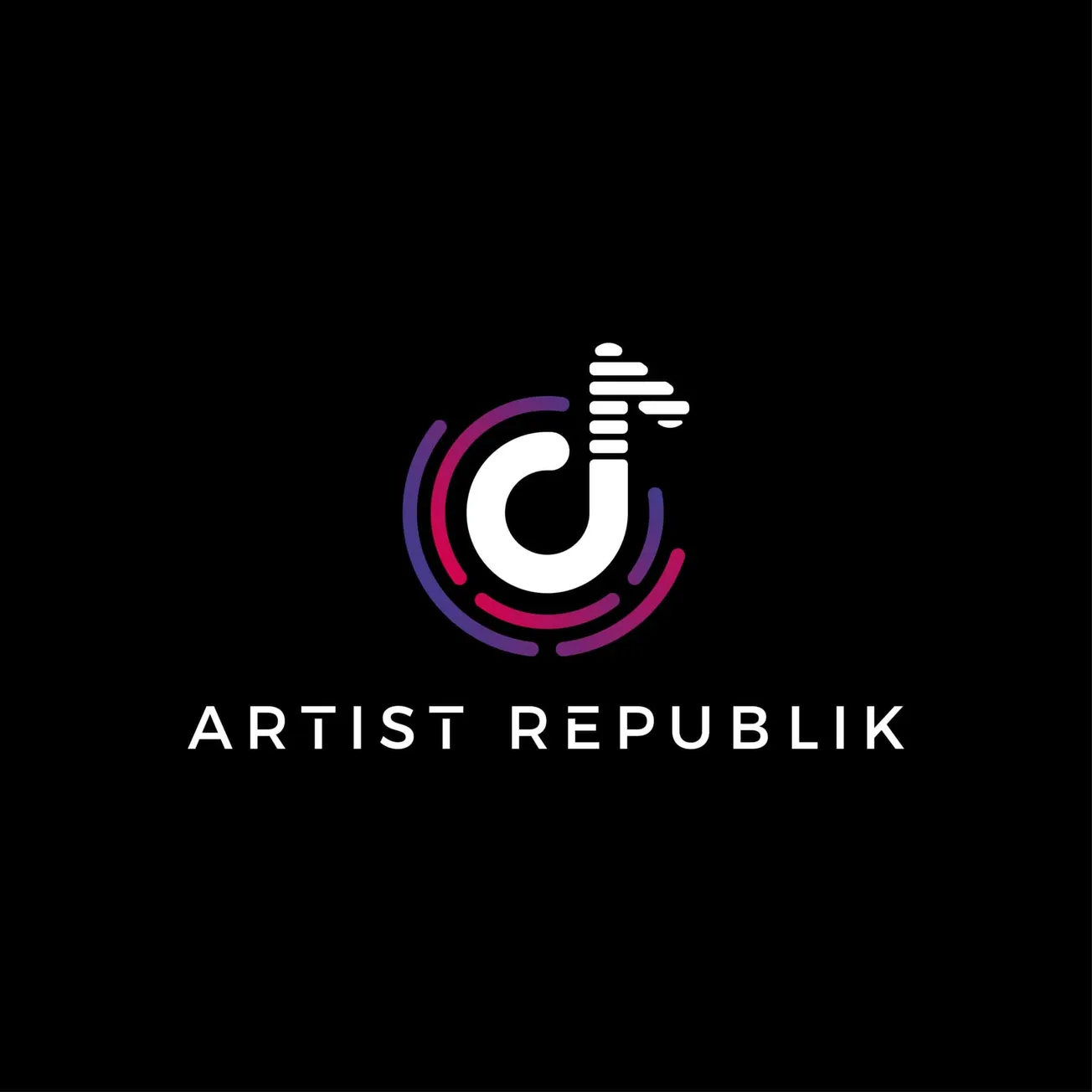 DJ logo with colorful circular sound wave design, representing modern music branding and creative artistry for Artist Republi