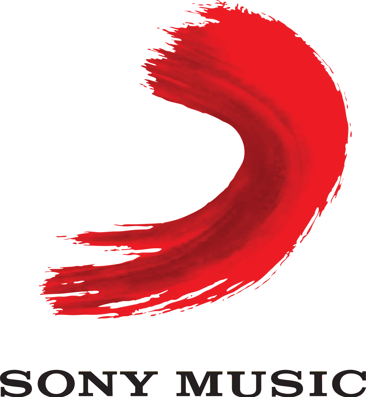 Dynamic red Sony Music logo with brushstroke design, representing innovation and energy in the music industry. Perfect for br