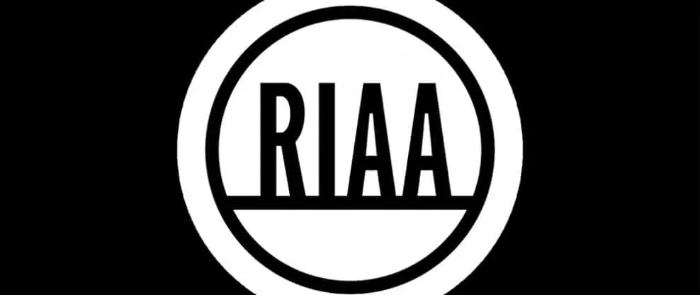 RIAA logo on black background, representing music industry standards, music licensing, and digital rights management.