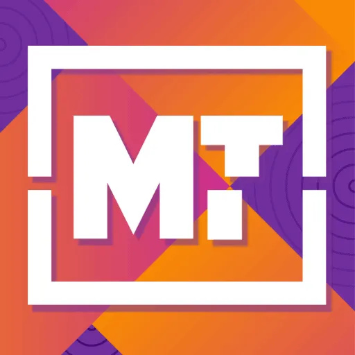 Music industry logo featuring bold letters 'M' and 'T' within a colorful geometric background, representing music technology