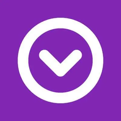 Download icon on purple background, representing music playlist downloads or music management apps.