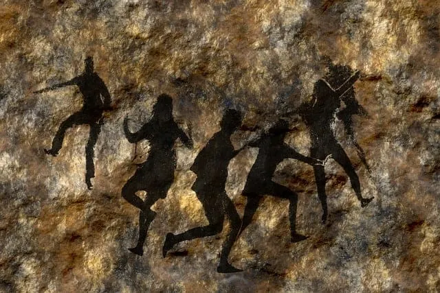 Children's silhouettes jumping and playing on a rocky surface, symbolizing fun and outdoor activities.