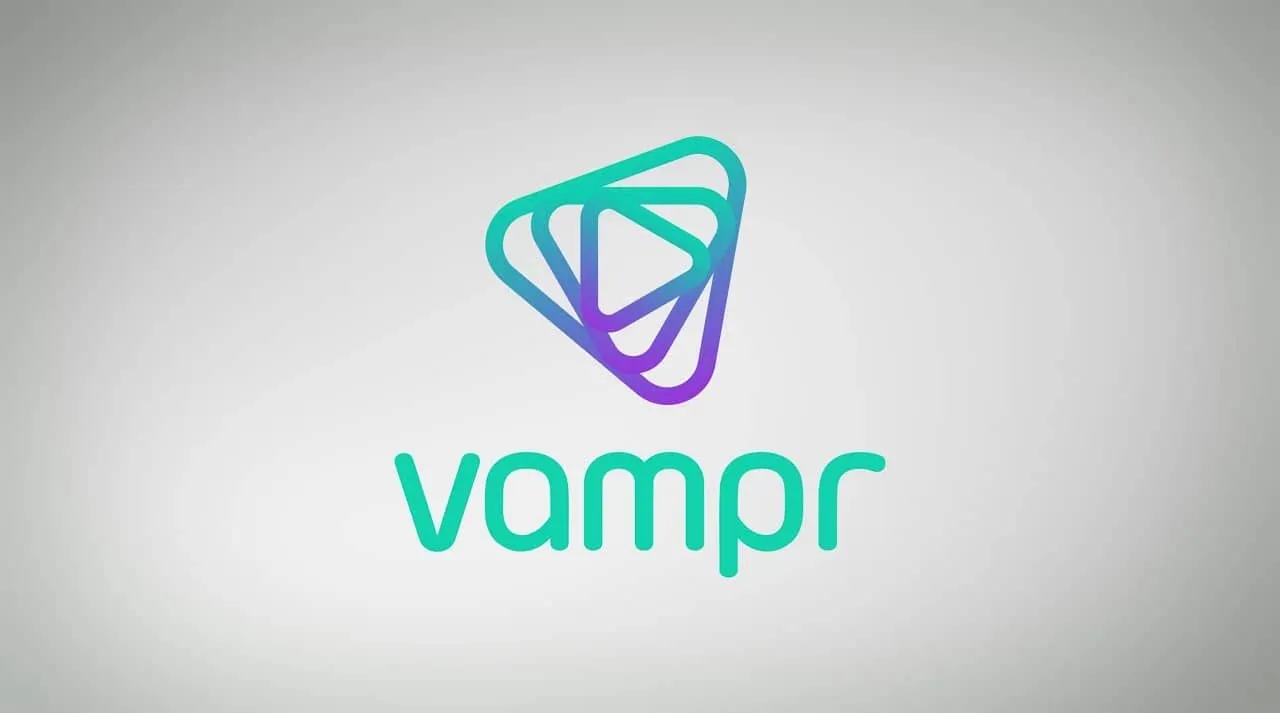 Vampr logo, digital music networking app for artists and musicians collaboration, vibrant neon design, media and entertainmen
