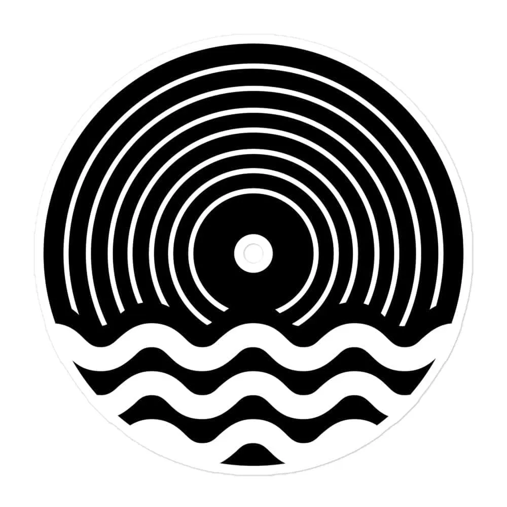 Abstract black and white concentric circles with wave pattern, modern design, minimalist logo for music, media, or entertainm