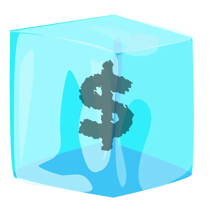 Exploding dollar sign inside a glass block symbolizing financial risk or economic impact, related to finance, investment, or