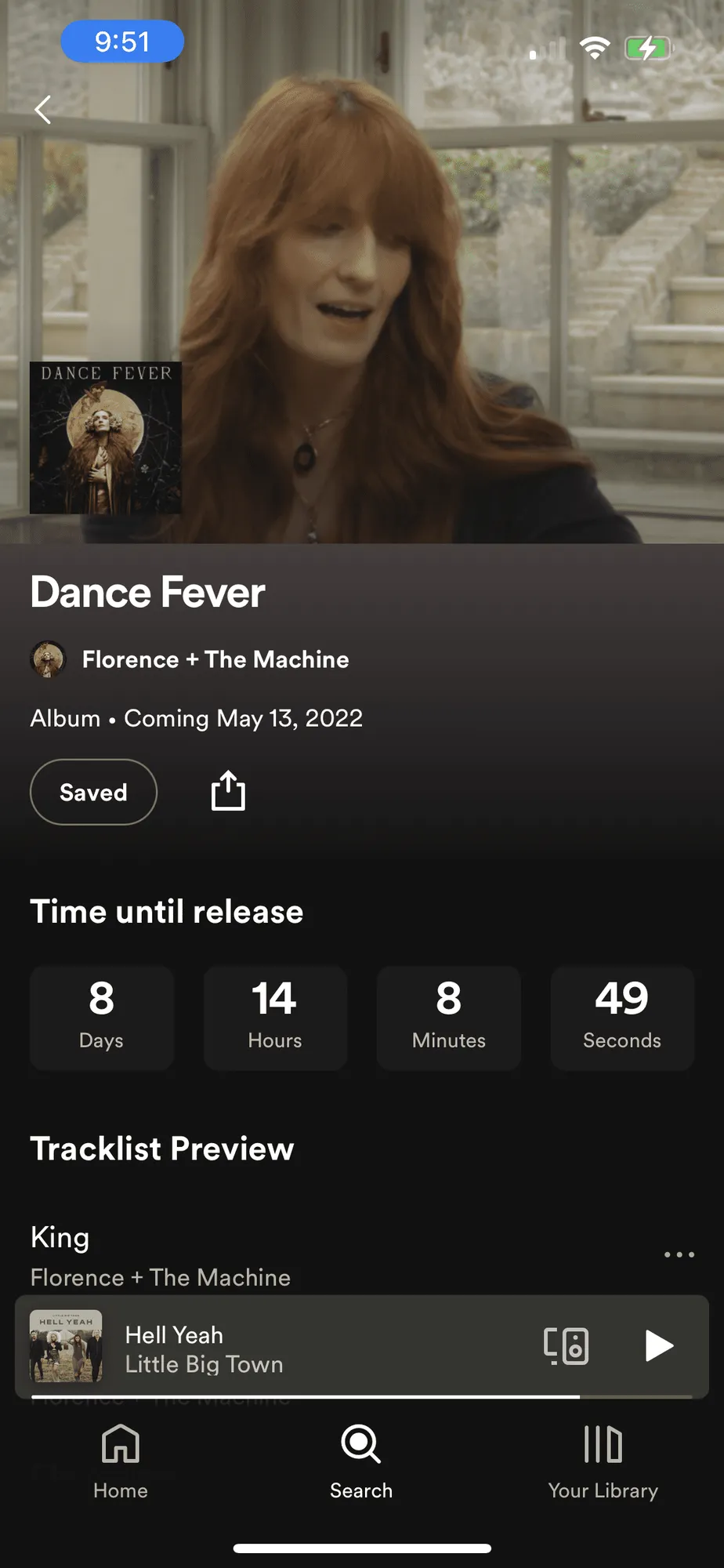 Dance Fever album cover featuring Florence + The Machine with a woman singing in a cozy indoor setting.